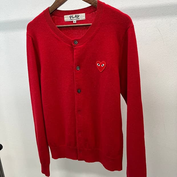 여) 꼼데가르송 레드 울 가디건 