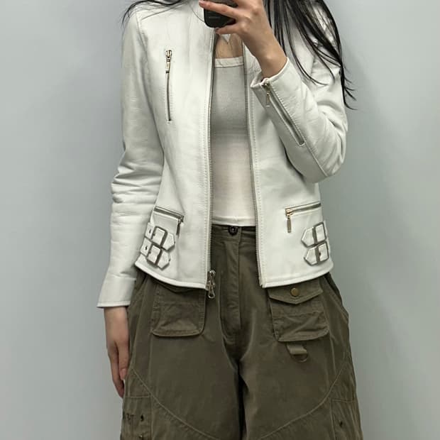 HORN WORKS 화이트 레더 자켓