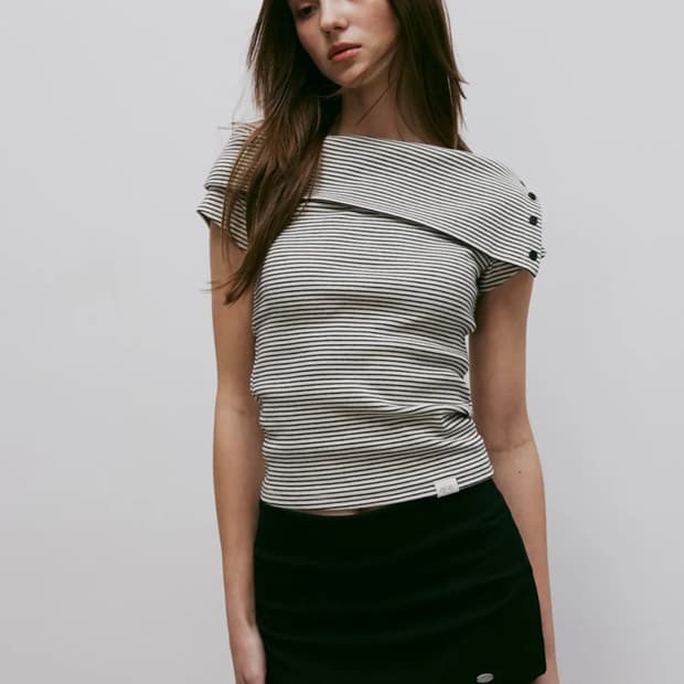 키티포터리 스트라이프 오프숄더 티셔츠