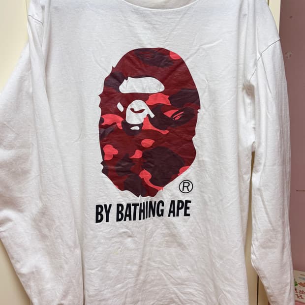 베이프 빅 사루 롱슬리브 핑크레드 화이트