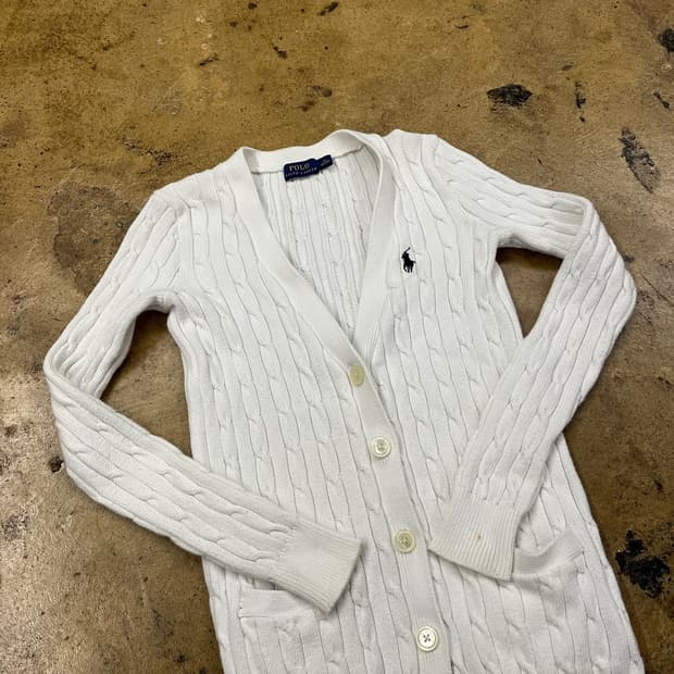 폴로 랄프로렌 화이트 꽈배기 브이넥 니트 가디건 