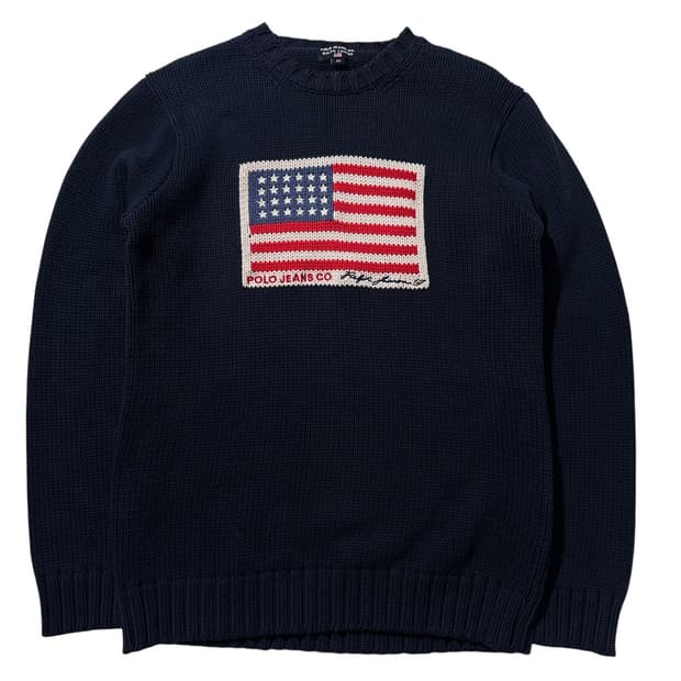 폴로 진스 컴퍼니 랄프로렌 성조기 라운드 니트 네이비