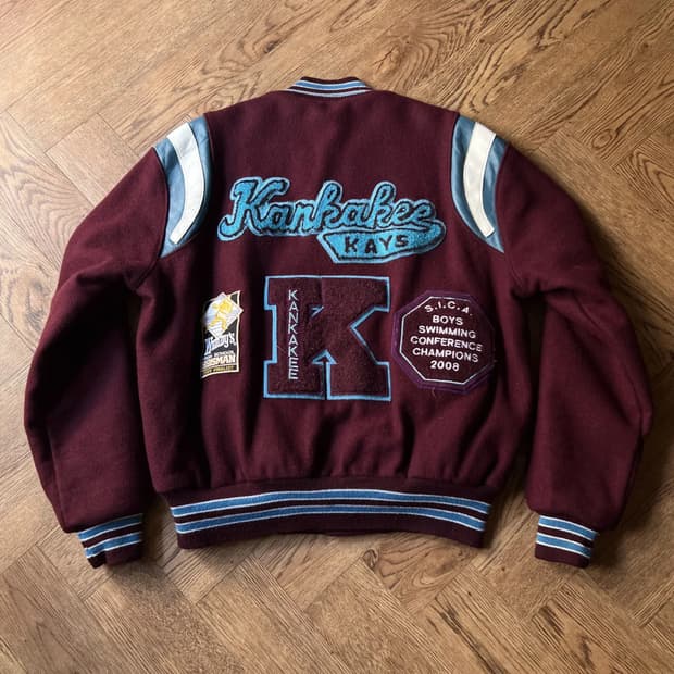 [M]00's USA 빈티지 KANKAKEE 버건디 울 바시티 자켓