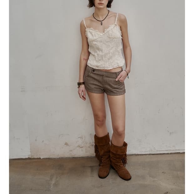 세틀포문 SS Low-waist check shorts