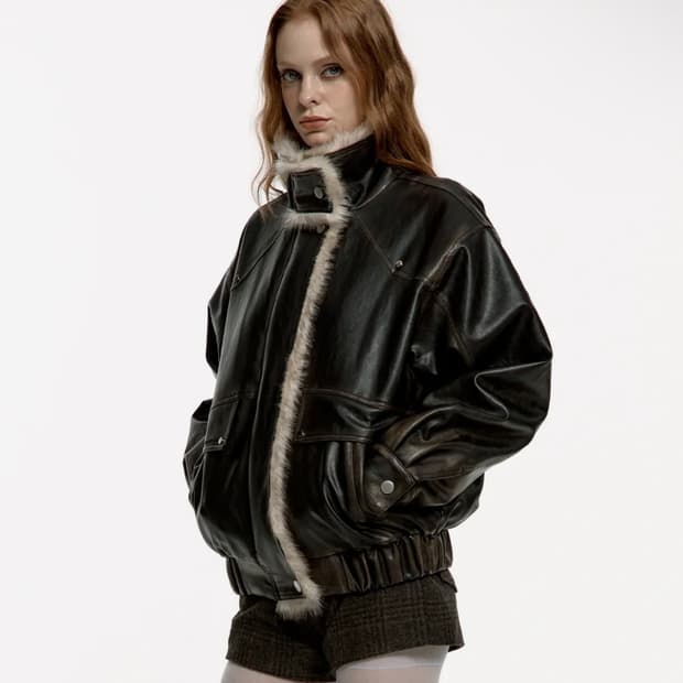 급처 러프넥 워싱 레더 자켓