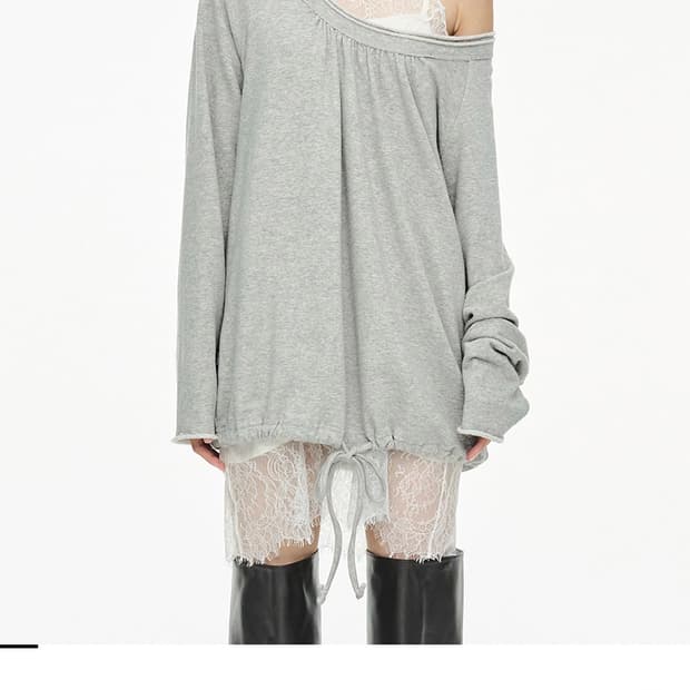 세릭 Cerric Round Hem String Top_Gray