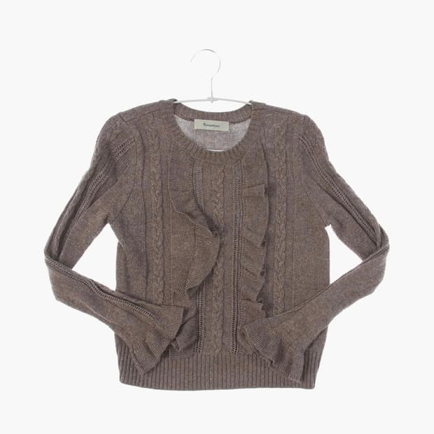 브라운 프릴 소매 아크릴 모리걸 니트