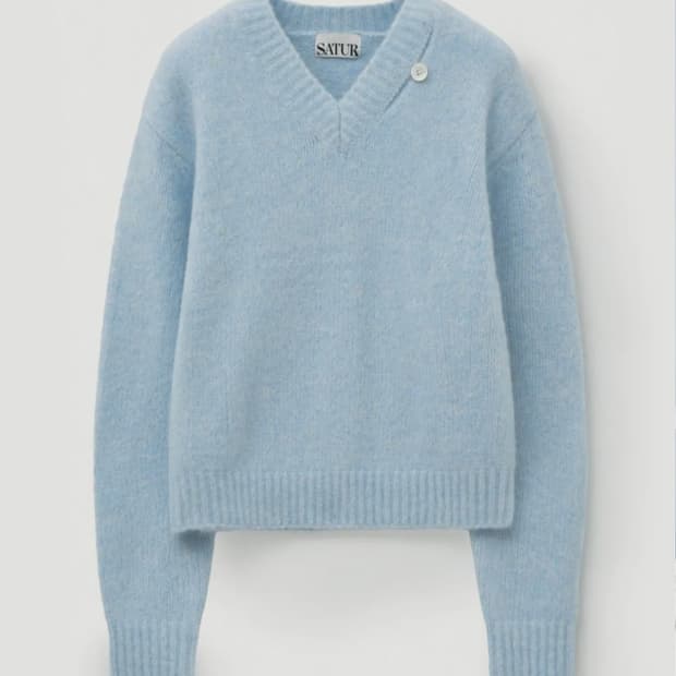 25FW 세터 (W) 에센 투톤 모헤어 블렌드 니트 스카이 블루 xs