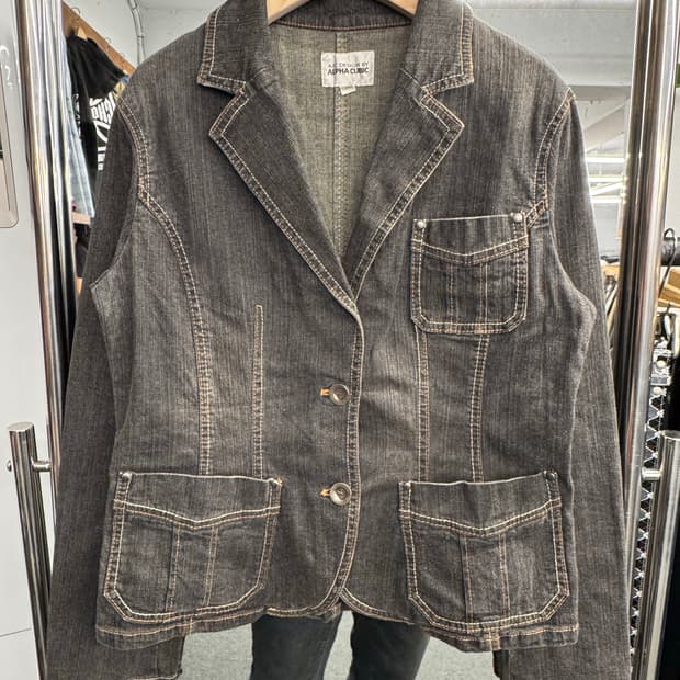 ALPHA CUBIC 빈티지 여성 흑청 블레이저 자켓