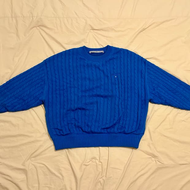 Alexander Wang 케이블 니트 크롭 스웨터 블루 XS