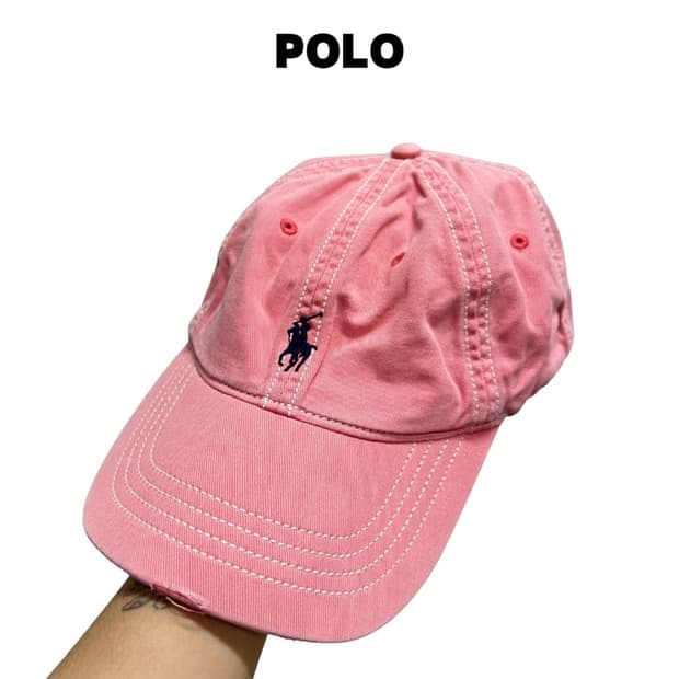 (OS) 폴로랄프로렌 올드스쿨 볼캡 핑크/화이트 스티치