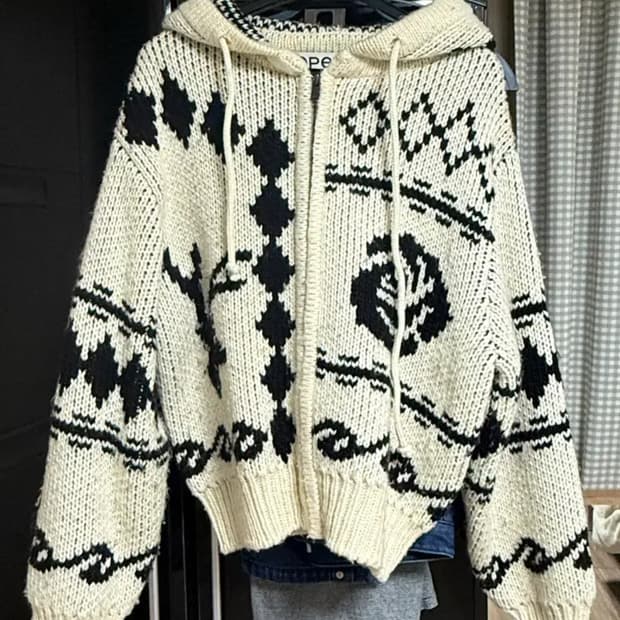 OPEN YY 오픈와이와이 자카드 니트 집업