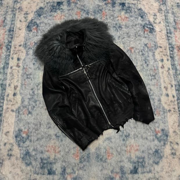 14th addiction cross zip grey fur leathe