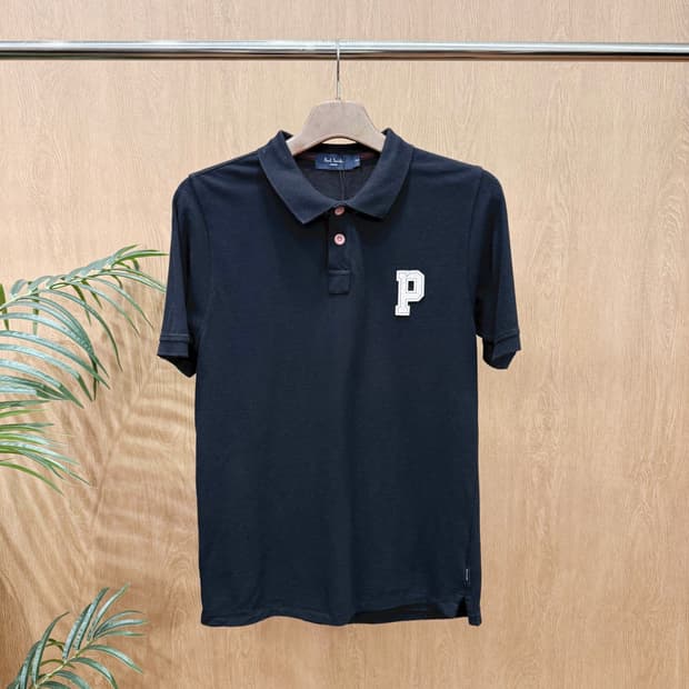 폴스미스 진스 피케 반팔 티셔츠 P로고 패치 디테일 블랙