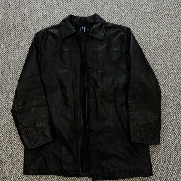올드 갭 레더 빈티지 카 코트 블랙 M사이즈
