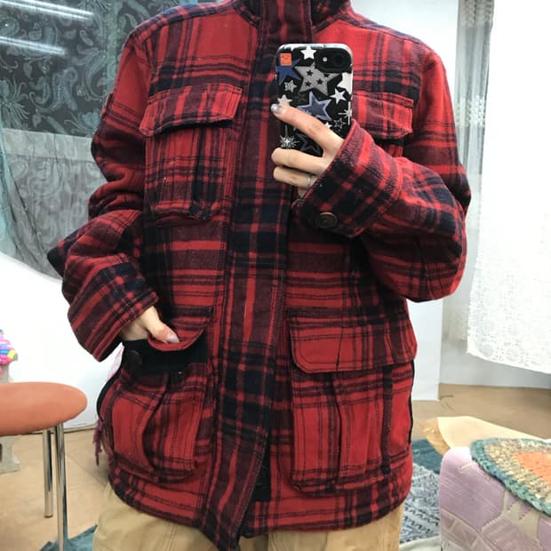 아베크롬비 멀티포켓 체크 페디드 점퍼 