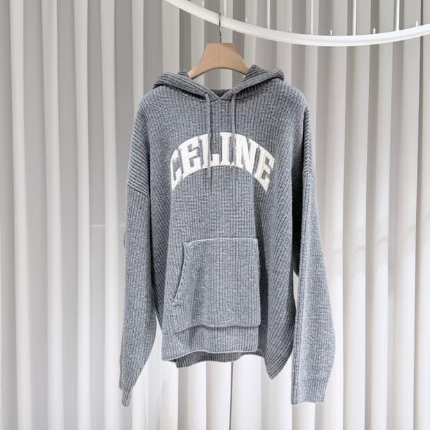 (S+/XL) / 셀린느 울 리브드 그레이 니트 후드