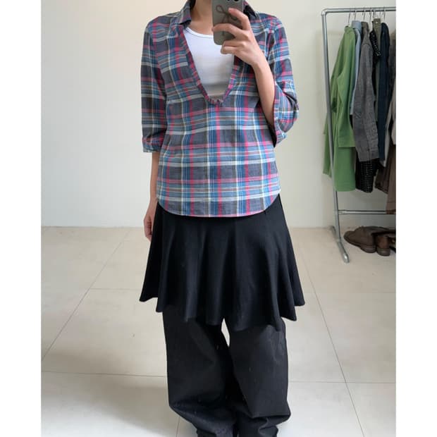 빈티지 체크 블라우스