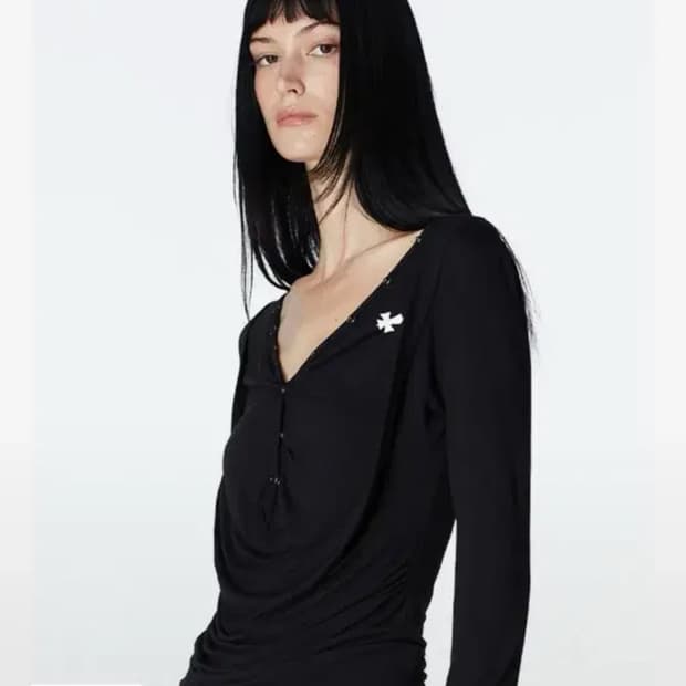 2000아카이브스 DRAPED HENLEY TOP 블랙