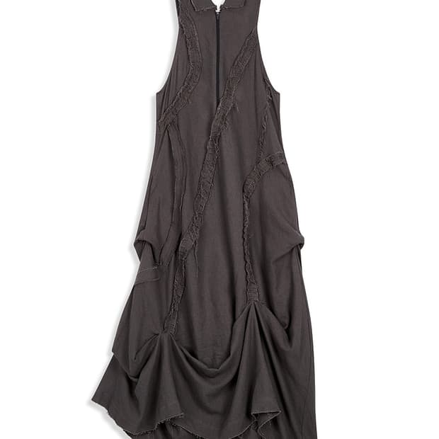 RUFFLE LINEN MAXI DRESS, CHARCOAL