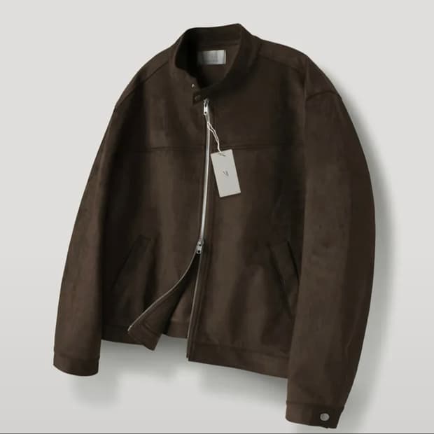 무드인사이드 다크브라운 갈색 스웨이드 바이커 자켓 XL