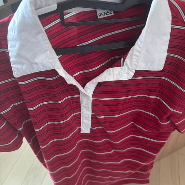 렌세 Multi Stripe Rugby Collar T-shirt Red