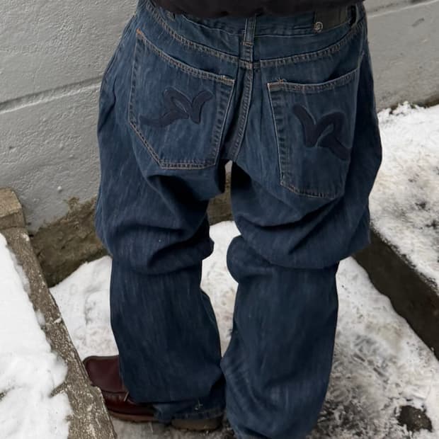 빈티지 로카웨어 자수 힙합팬츠