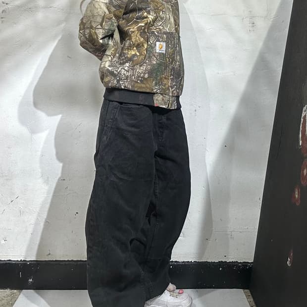 게스 흑청 와이드 커브드 데님 팬츠 청바지 