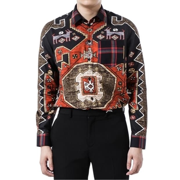 새상품) 지방시 리카도르 티시 페르시안 타탄 컬렉션 체크 피케 셔츠 90