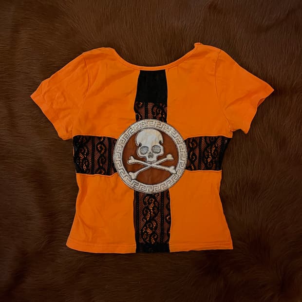 십자가 레이스 해골 반팔티