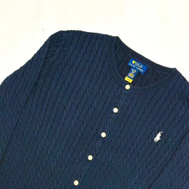 XL 폴로랄프로렌 여성용 네이비 케이블 가디건