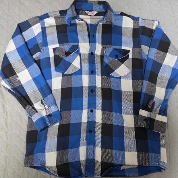 [XL] 70s 프로스트 프루프 빈티지 플란넬 체크 셔츠 블루/블랙