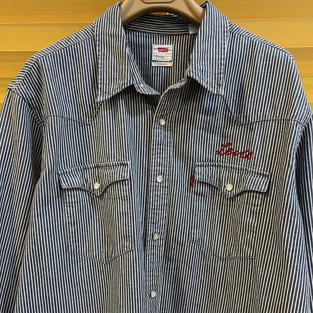 리바이스 남성 네이비 스트라이프 웨스턴자켓 셔츠자켓