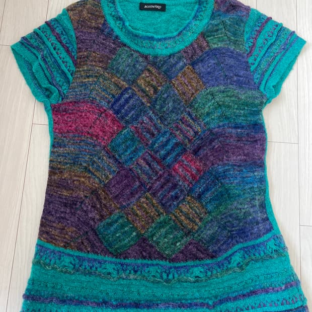 빈티지 색감 패턴 니트 반팔