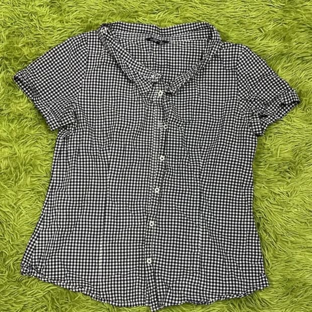 빈티지 카라 체크 블라우스