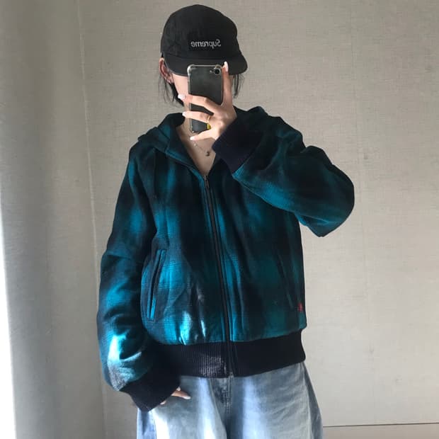 리바이스 퀄팅 누빔 체크 후드집업