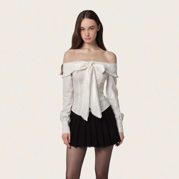 클리시어 블라우스 Beloved ribbon blouse, White