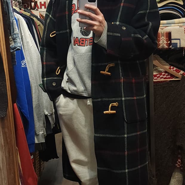 90s 폴로 랄프로렌 롱 더플코트 타탄 체크 made in USA M