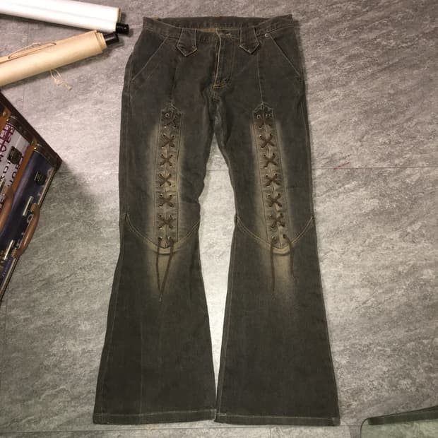 Tornado Mart laced up flare denim pants