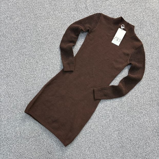 S 새상품 자라 메쉬 펀칭 니트 원피스 0428J