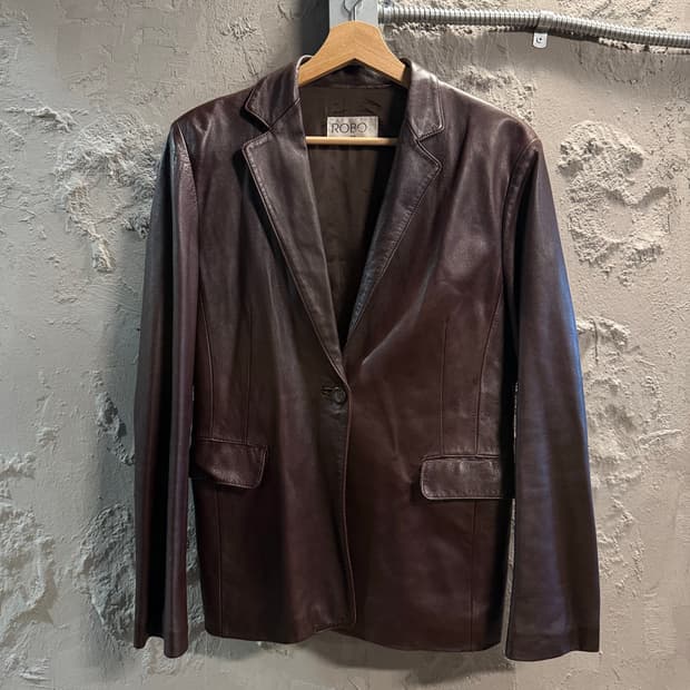 M 로보 ROBO 양가죽 테일러드 원버튼 레더 자켓 버건디브라운