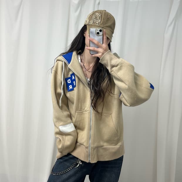 ADER ERROR beige double hood zip-up