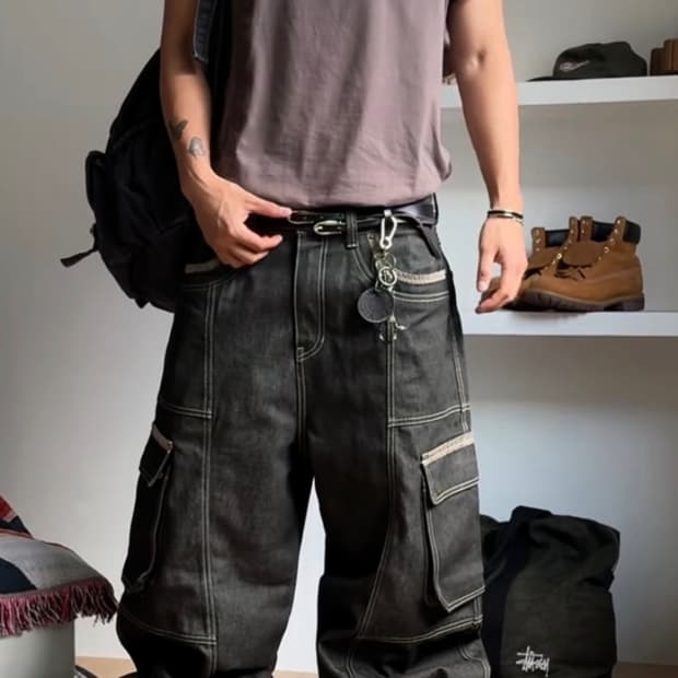 메종미네드 오블리크 패치 데님 48