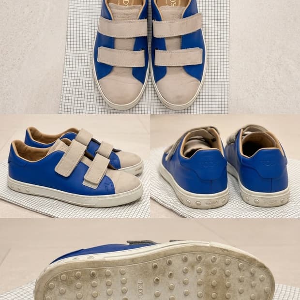 [정품] Tod's 남성용 블루 & 베이지 가죽 스니커즈 (극미중고)