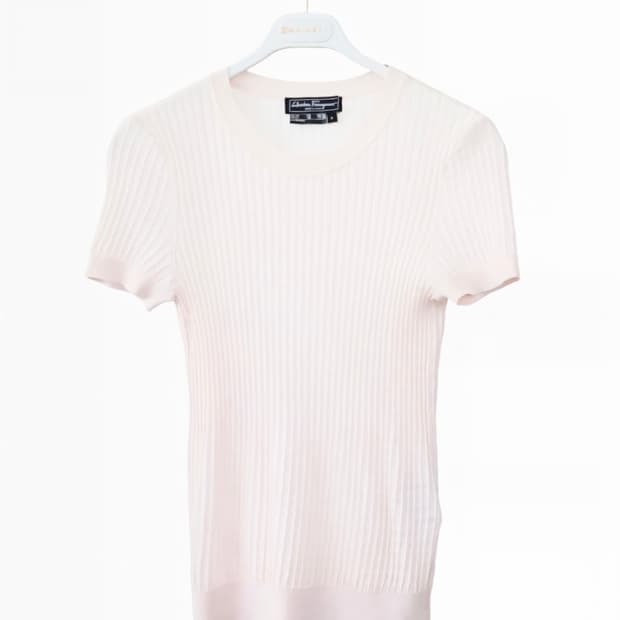 Ferragamo Silk-Wool Ribbed Kninit Top