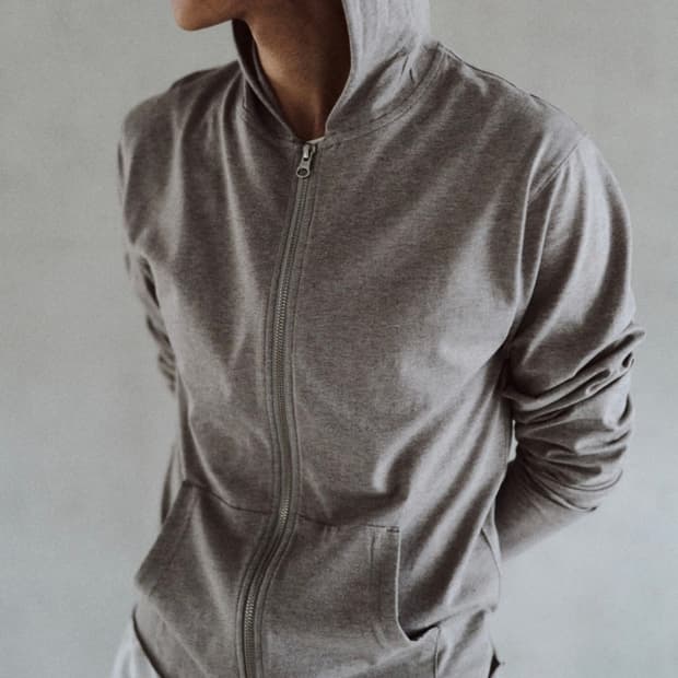 [1]Textured Hoodie Zip  Warm Grey