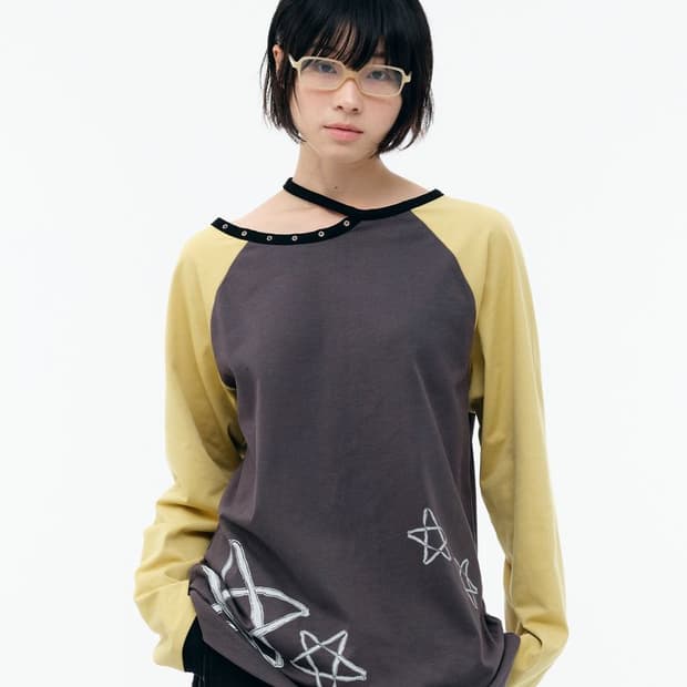 뚜오미오 컷아웃 스타 롱슬리브 옐로우/그레이