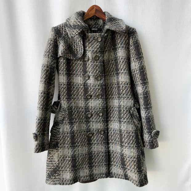 DKNY 더블 브레스티드 체크 트위드 코트 2사이즈