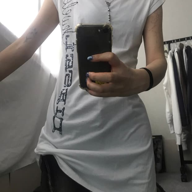 디젤 화이트 딱붙핏 로고 반팔티셔츠