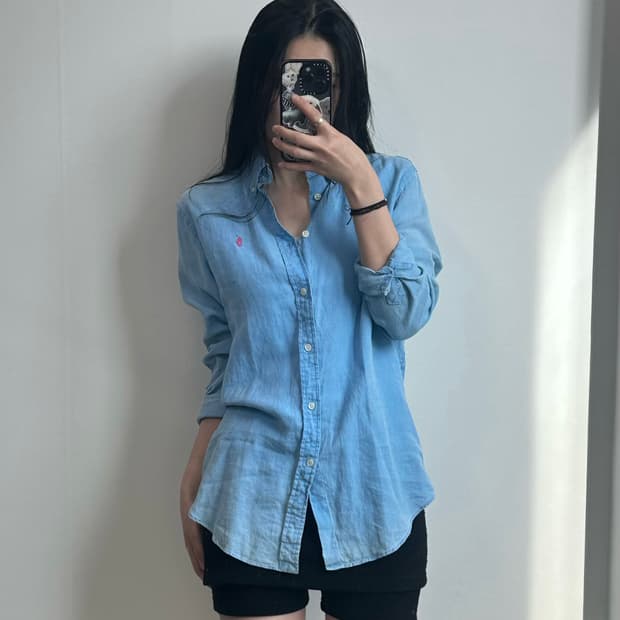 폴로 랄프로렌 신형 스카이블루 워싱 린넨 셔츠